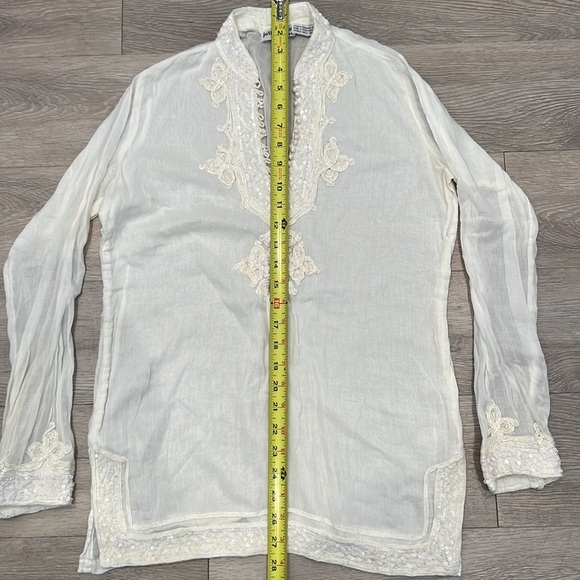 90s JULIET DUNN Moroccan hippy top cotton sequins London Vintage travel white - Picture 15 of 17